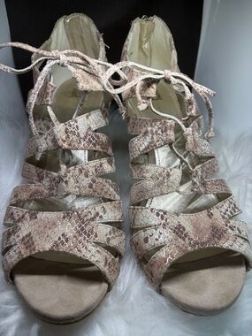 Anne Klein Snake Print Strappy Heels | Lace-Up Stiletto Sandals | Size 10